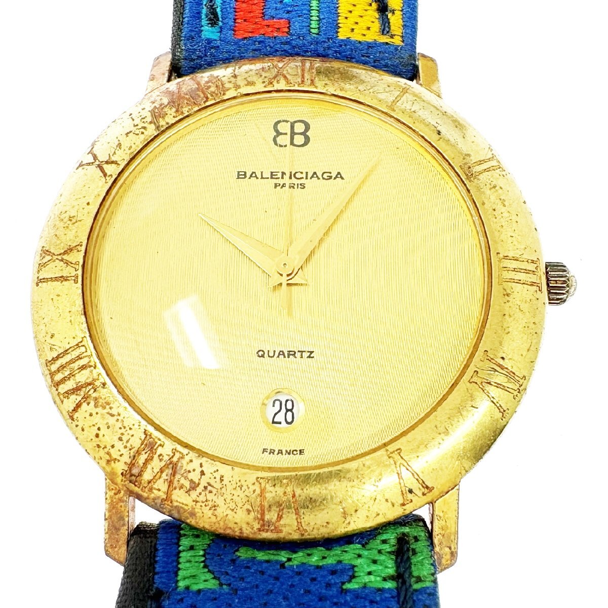 【1円スタート】BALENCIAGA バレンシアガ 5367 デイト GP×SS ゴールド文字盤 クオーツ メンズ腕時計 516857拍卖