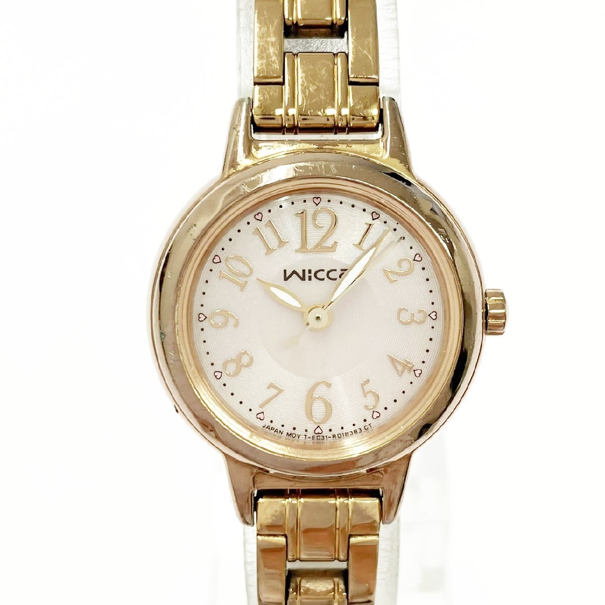 【1円スタート】CITIZEN シチズン E031-R006118 wicca ウィッカ SS ピンク文字盤 ソーラー レディース腕時計 516823拍卖