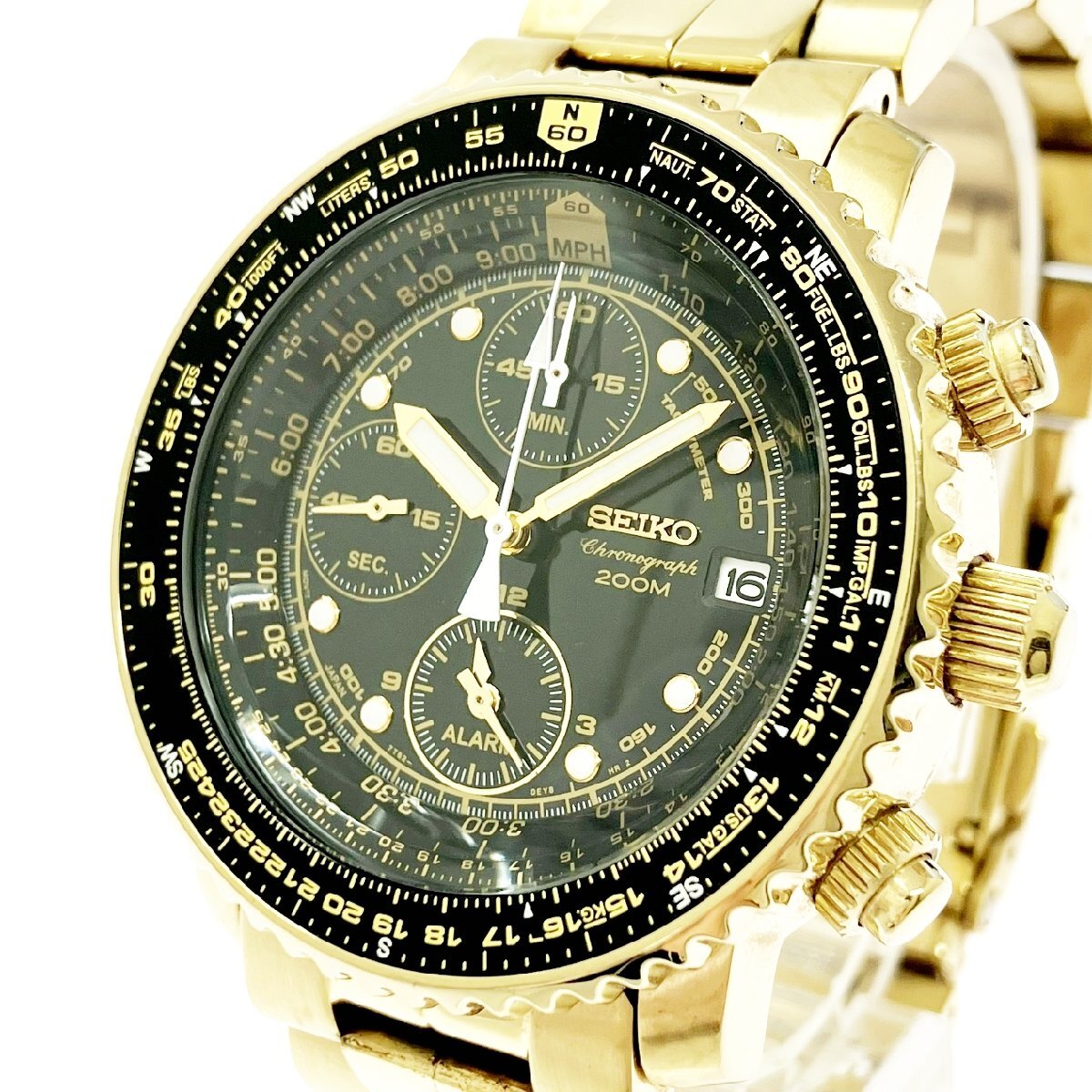 【1円スタート】SEIKO セイコー 7T62-0EB0 クロノグラフ GP×SS ブラック文字盤 クオーツ メンズ腕時計 516807拍卖