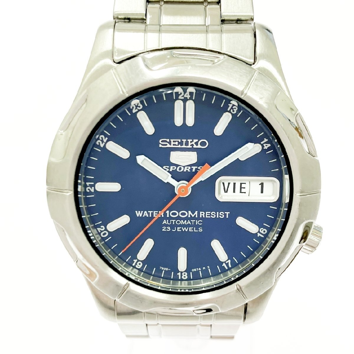【1円スタート】【訳あり品】SEIKO セイコー 7S36-00B0 ファイブスポーツ SS 裏スケ ネイビー文字盤 自動巻き メンズ腕時計 516830拍卖