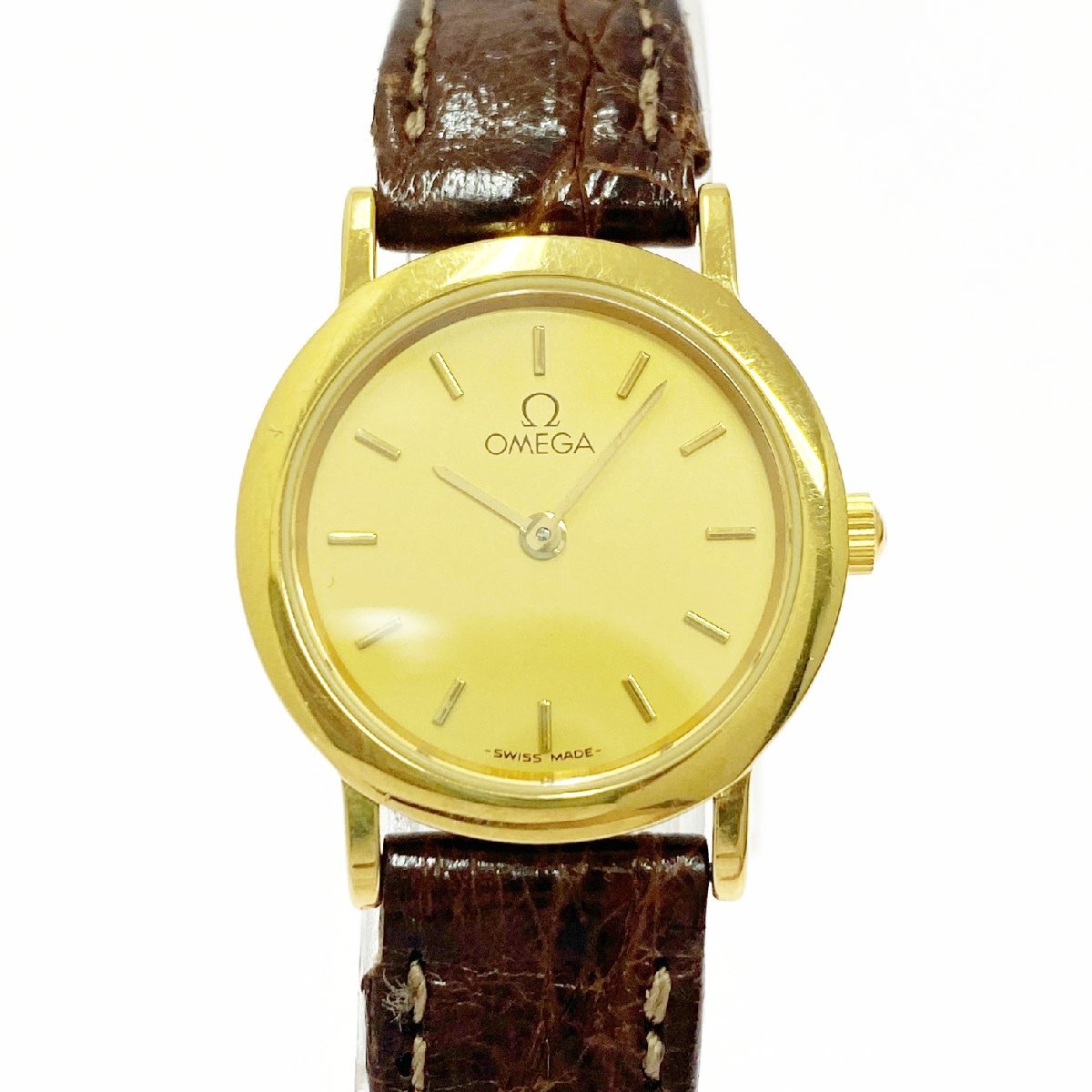 【1円スタート】OMEGA オメガ デビル ラウンド GP×SS ゴールド文字盤 クオーツ レディース腕時計 ジャンク 515082拍卖