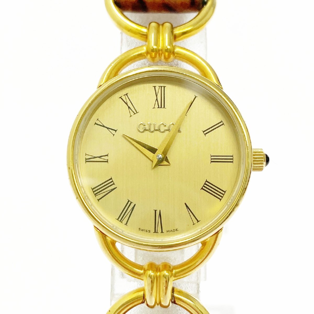 【1円スタート】GUCCI グッチ 6000.2.L GP ゴールド文字盤 クオーツ レディース腕時計 517492拍卖
