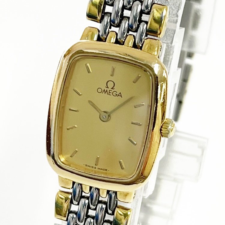 【1円スタート】OMEGA オメガ デビル スクエア GP×SS ゴールド文字盤 クオーツ レディース腕時計 ジャンク 514784拍卖