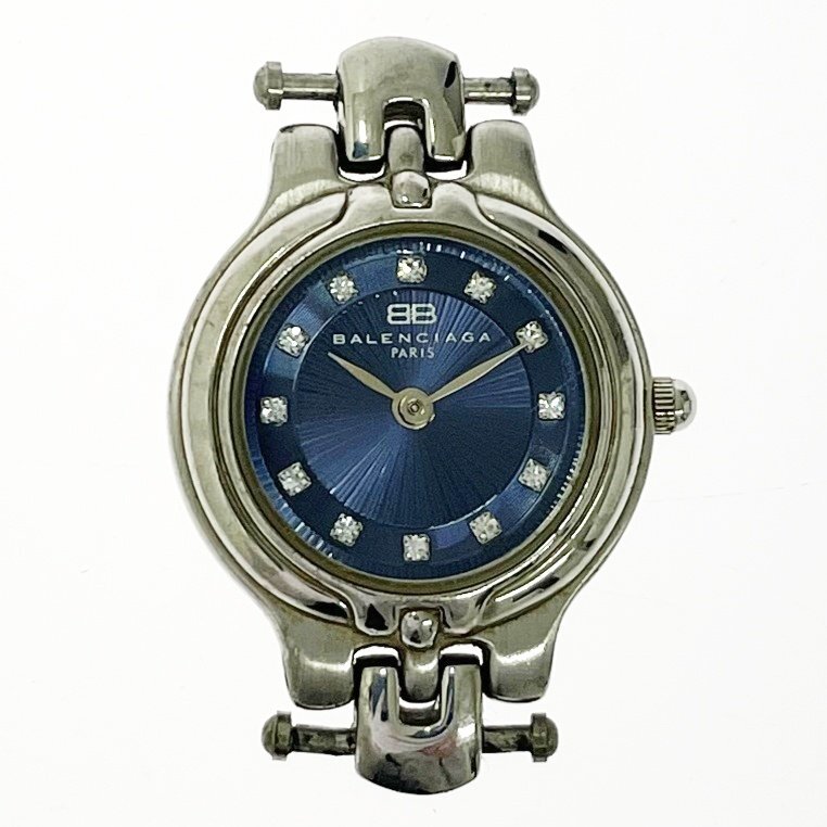 【1円スタート】BALENCIAGA バレンシアガ ラウンド SS ブルー系文字盤 クオーツ レディース腕時計 510738拍卖