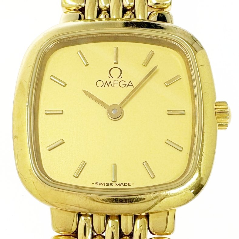 【1円スタート】OMEGA オメガ デビル スクエア GP×SS ゴールド文字盤 クオーツ レディース腕時計 ジャンク 512740拍卖