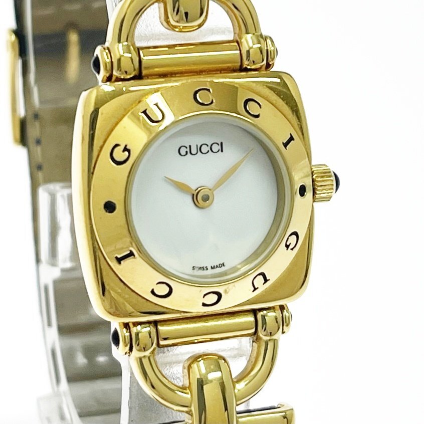 【1円スタート】【訳あり品】GUCCI グッチ 6300L GP ホワイト文字盤 クオーツ レディース腕時計 510666拍卖