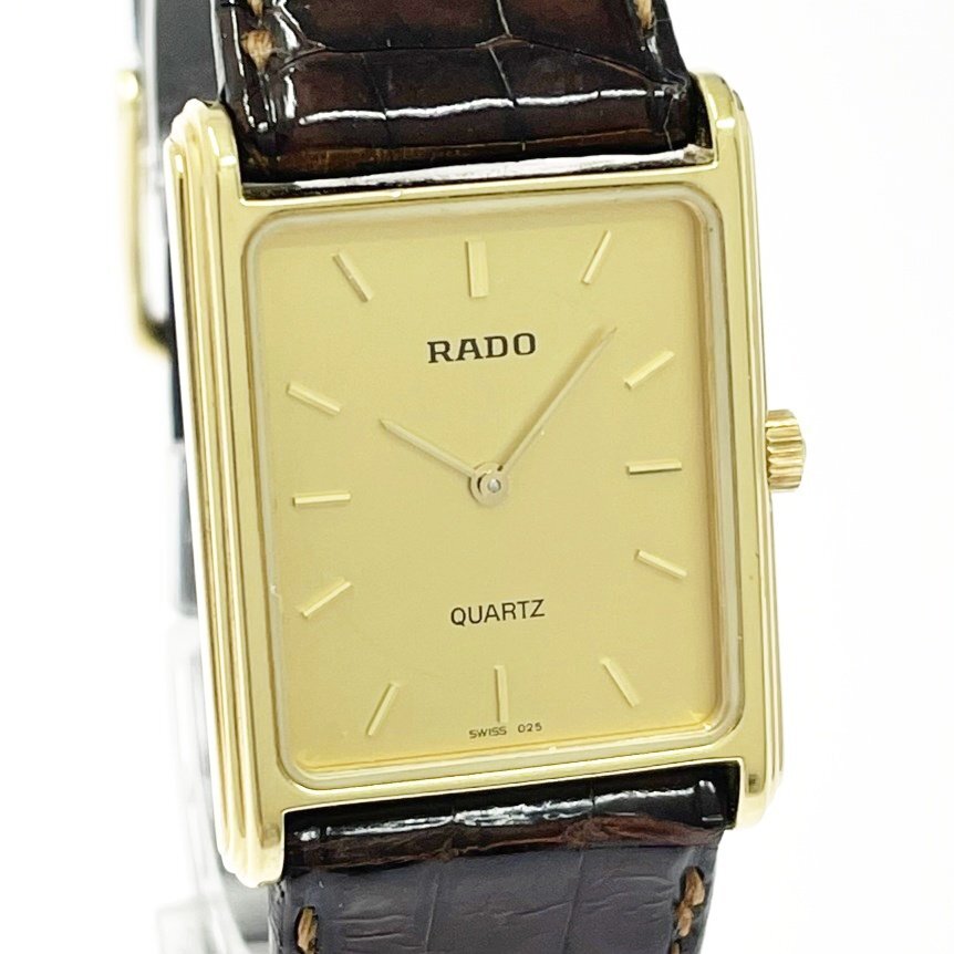 【1円スタート】RADO ラドー 133.5296.2 スクエア GP×SS ゴールド文字盤 クオーツ ボーイズ腕時計 ジャンク 510733拍卖