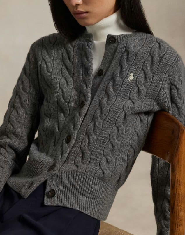 【試着のみ】ラルフローレン大人気カシミヤ太ケーブルニットカーディガン現行品拍卖
