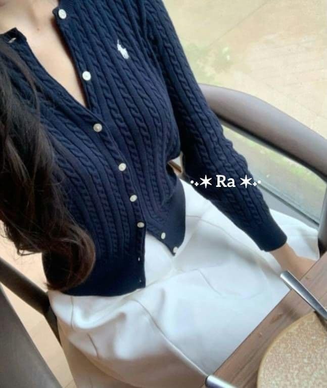 【試着のみ】 ラルフローレン コットンケーブルニットカーディガン白ポニー拍卖