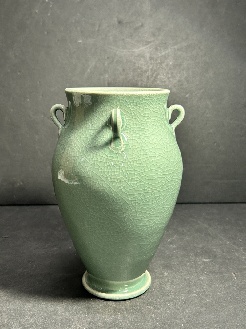 ● コレクター必見 張英安 寿安 高麗青磁 花器 無指四耳瓶 花瓶 生花 花生 置物 飾り 工芸品 コレクション Zr698拍卖