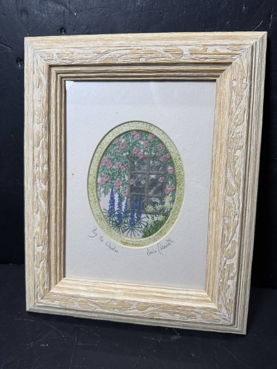 ★コレクター必見 刺繍アート 木製枠 花 絵 アート 額装 額縁 絵 作品 コレクション Se132拍卖
