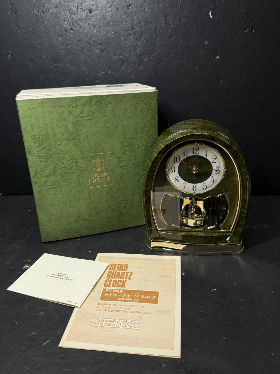 ★コレクター必見 美品 SEIKO EMBLEM セイコー エンブレム 置き時計 振子 動作品 オブジェ 飾り Se210拍卖