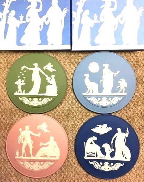 ◎WEDGWOOD ウェッジウッド 4種ジャスパー 2006~2009年イヤープレート 「四季」 大型カメオ◎z59箱付拍卖