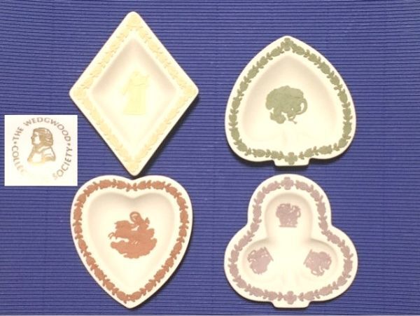 ◎Wedgwoodコレクター協会特注 ウェッジウッド ジャスパー トランプ柄形プレート4種4色セット◎z42拍卖