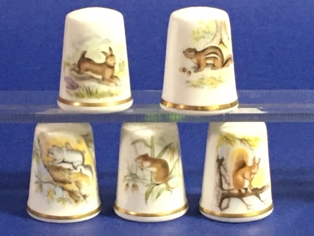 ◎ロイヤルウースター シンブル 指貫「森中の小動物」 5個セット◎e13拍卖
