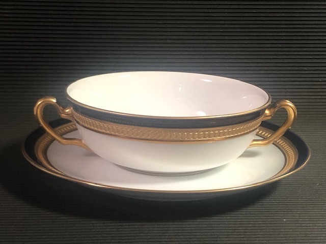 ◎大倉陶園 瑠璃エンボス 綺麗なスープカップ&ソーサー スープ碗皿◎z69拍卖