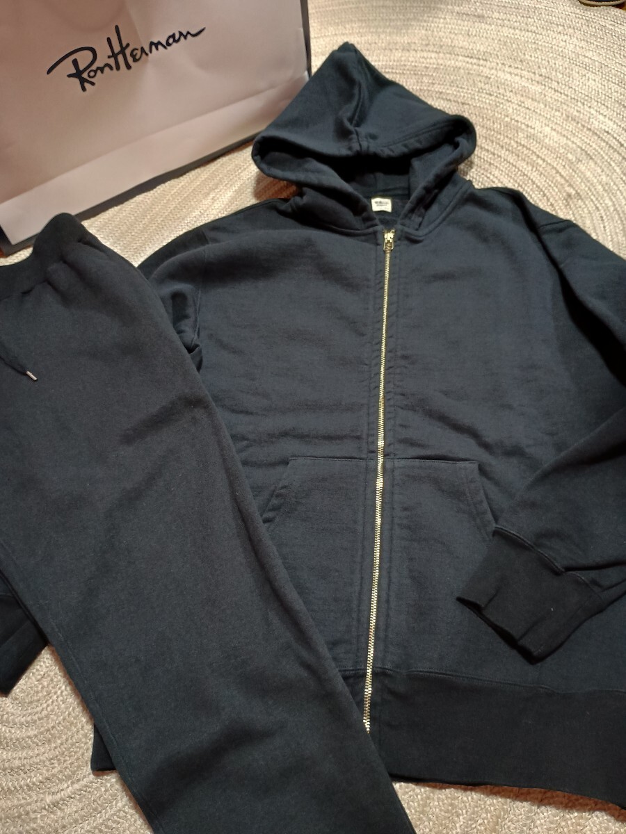 新品 定価66000 Ron Herman ロンハーマン ヘビーウェイト スウェット ジップパーカー ロングパンツ セットアップ XL ブラック 日本製 上下拍卖