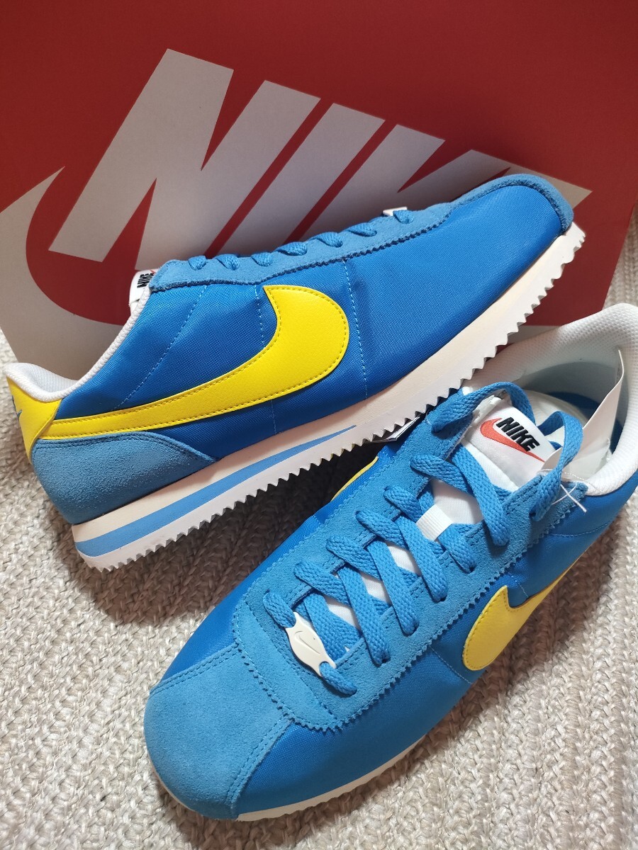 新品 NIKE コルテッツ ナイロン スエード メンズ 28cm ブルー イエロー 青 黄色 ナイキ スニーカー 2025年製 CORTEZ 拍卖