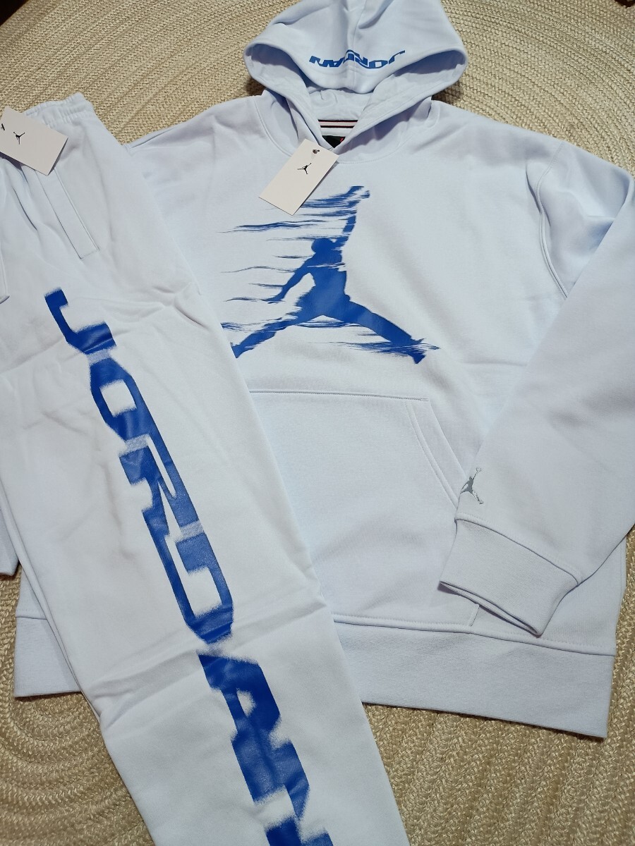 新品 定価22440 NIKE JORDAN スウェット セットアップ ホワイト ブルー L ナイキ 上下 ナイキ ジョーダン メンズ パーカー パンツ 白×青拍卖