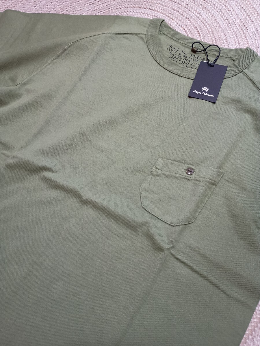 新品 日本製 ナイジェルケーボン 9.5オンス 胸ポケット付 半袖 Tシャツ 54 XXL オリーブ グリーン メンズ Nigel Cabourn 国内正規品 無地拍卖