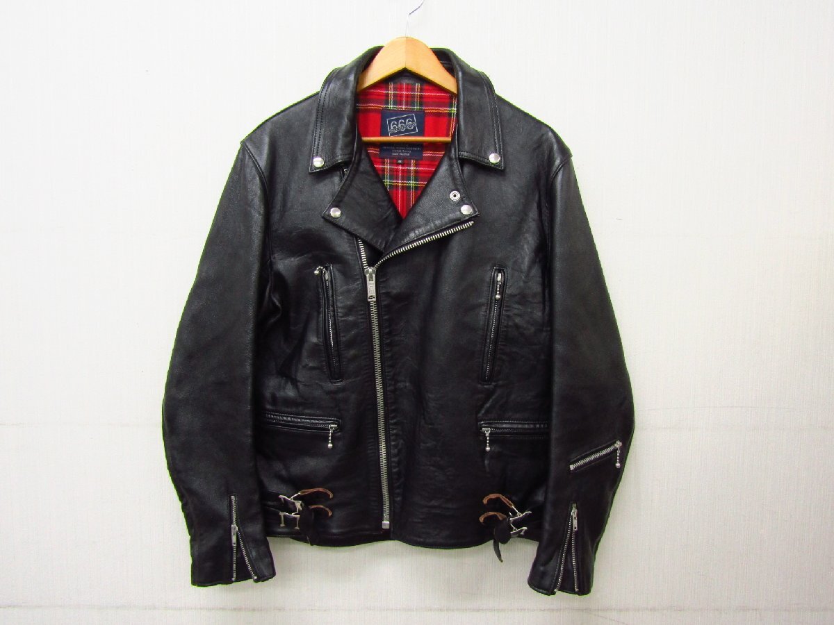 666 Leather Wear トリプルシックス ダブルライダース レザージャケット シープスキン 羊革 チェック サイズ:40★FG7845拍卖