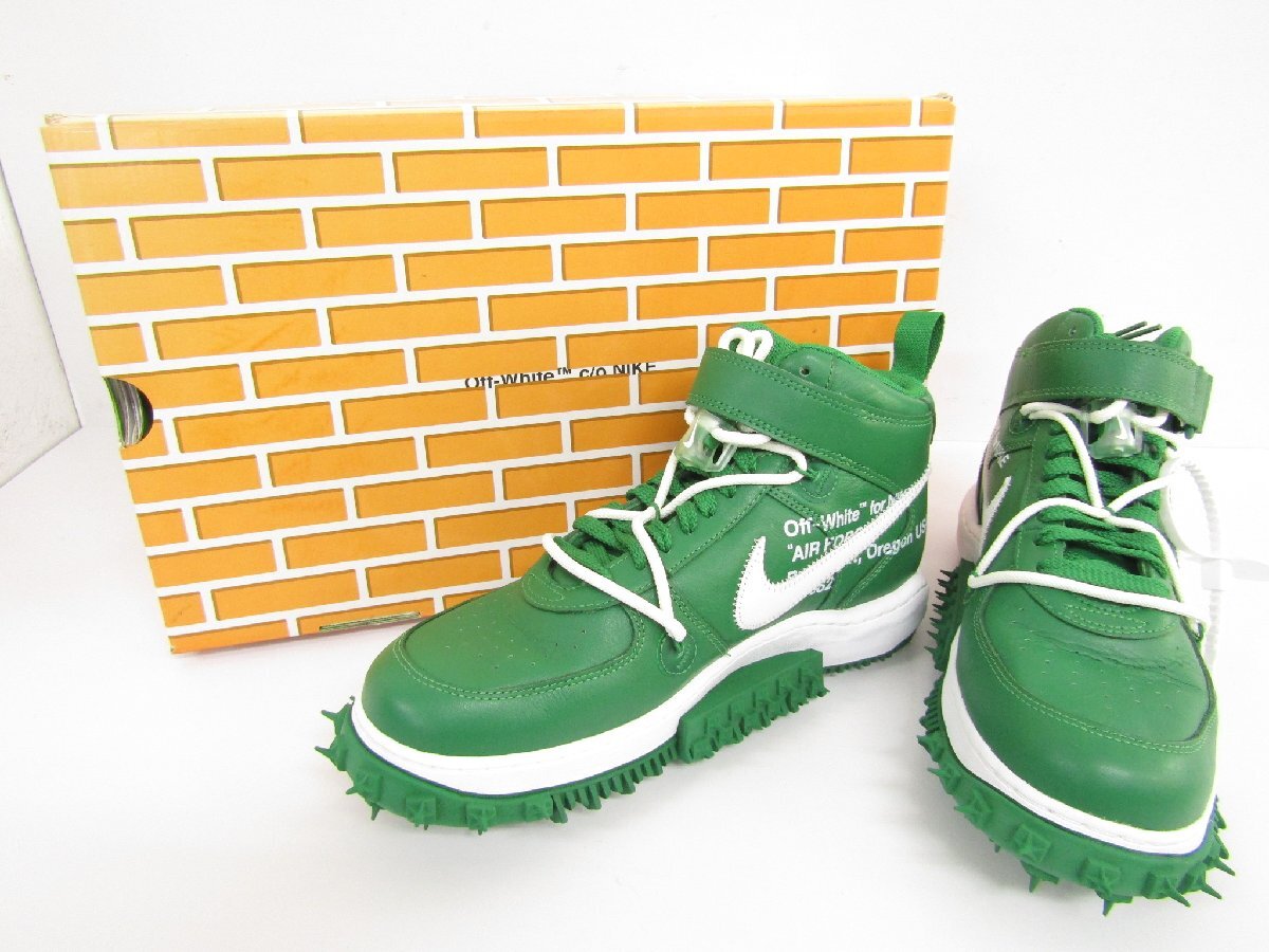 Off-White×NIKE オフホワイト×ナイキ AIR FORCE 1 MID SP LTHR DR0500-300 Pine Green サイズ:27.5cm ▼SH8335拍卖