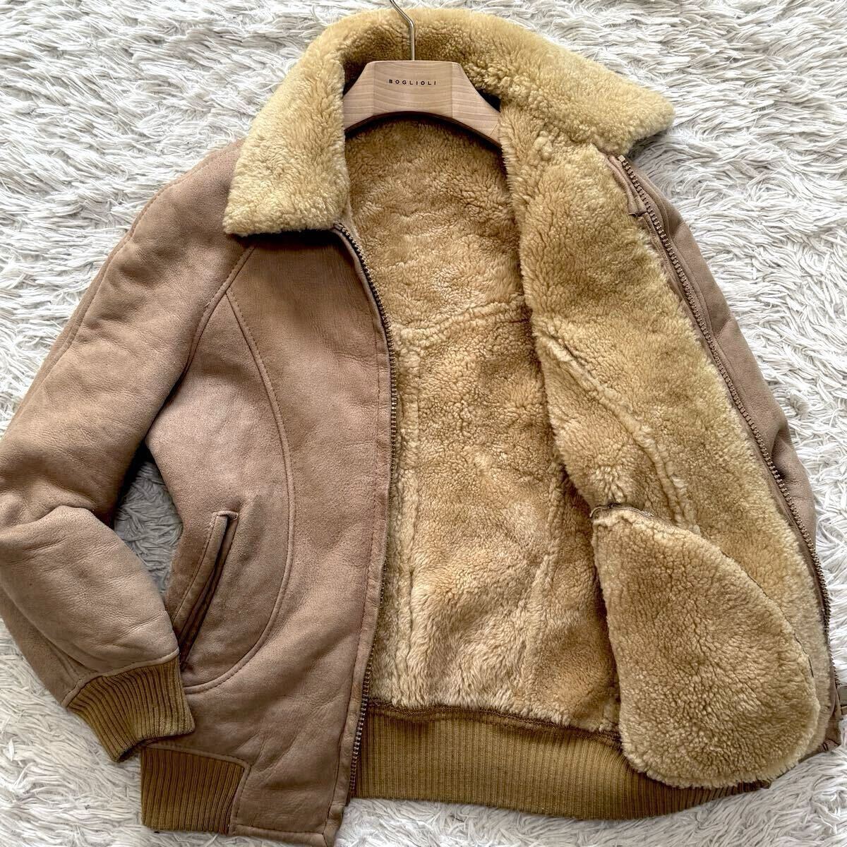 【最高級スペイン産ムートン】Solypel ムートンジャケット vintage ボンバージャケット 羊革 ラムレザー Mサイズ相当 ベージュ 肉厚 極暖拍卖