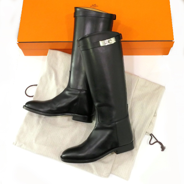 HERMES ハイブーツ ジャンピングケリー 35.5サイズ ロングブーツ ブラック 22.5cm AF042138Z エルメス 美品 質屋 つじの-250412拍卖