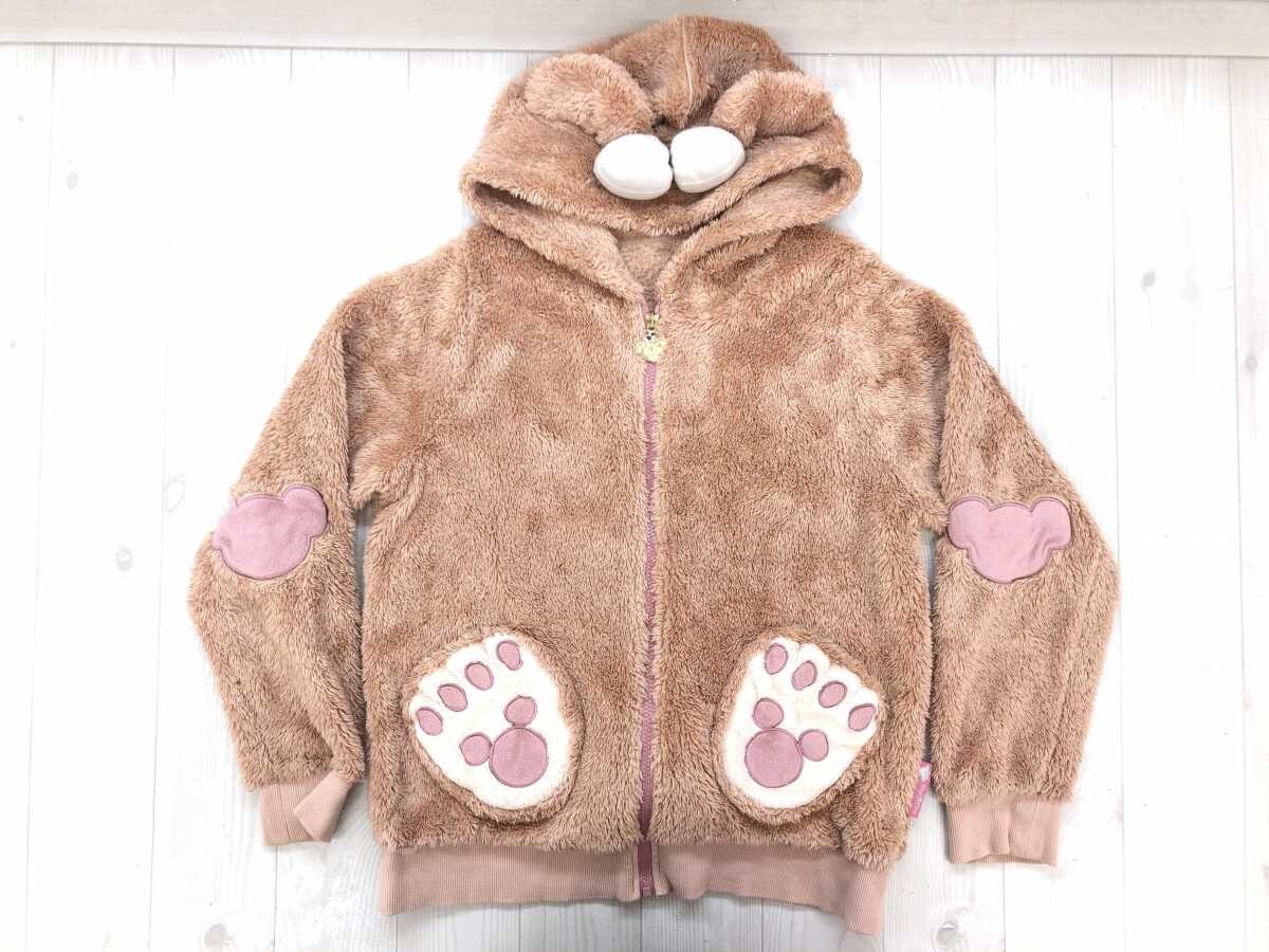 ディズニー Disney ダッフィーフレンズ シェリーメイ キャラクター ワッペン ふわもこ 耳付き フリース ジップパーカー レディース M 茶色拍卖