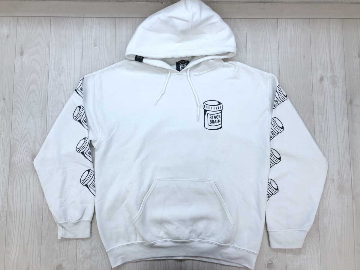 ブラックブレイン BLACK BRAIN エモ スケート ストリート iLLNESS 袖プリント スウェット パーカー メンズ 裏起毛 コットン混合 M 白拍卖