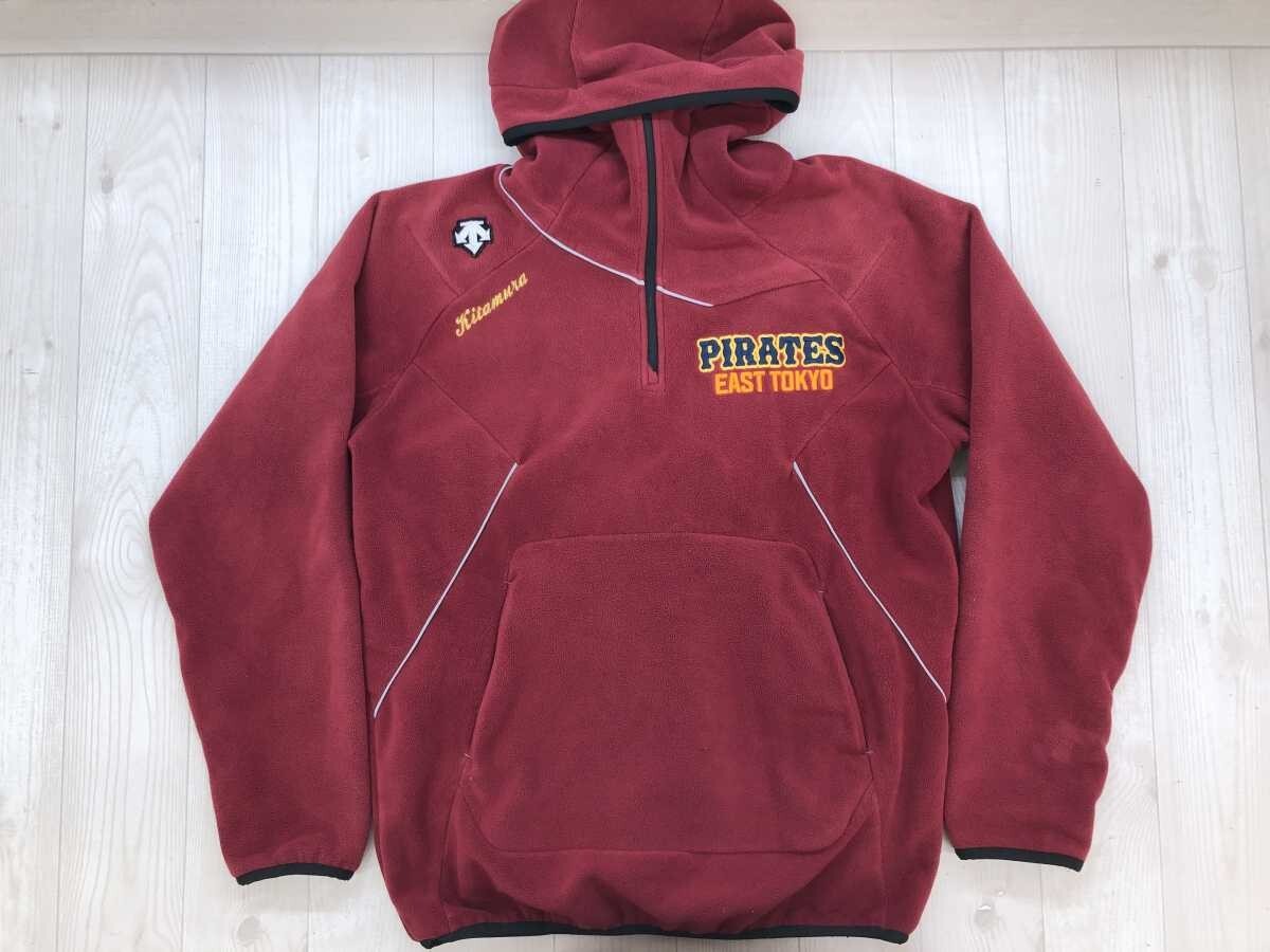 デサント DESCENTE スポーツ プラクティス 東京パイレーツ 草野球チーム ユニフォーム ハーフジップ フリース パーカー メンズ L 赤拍卖