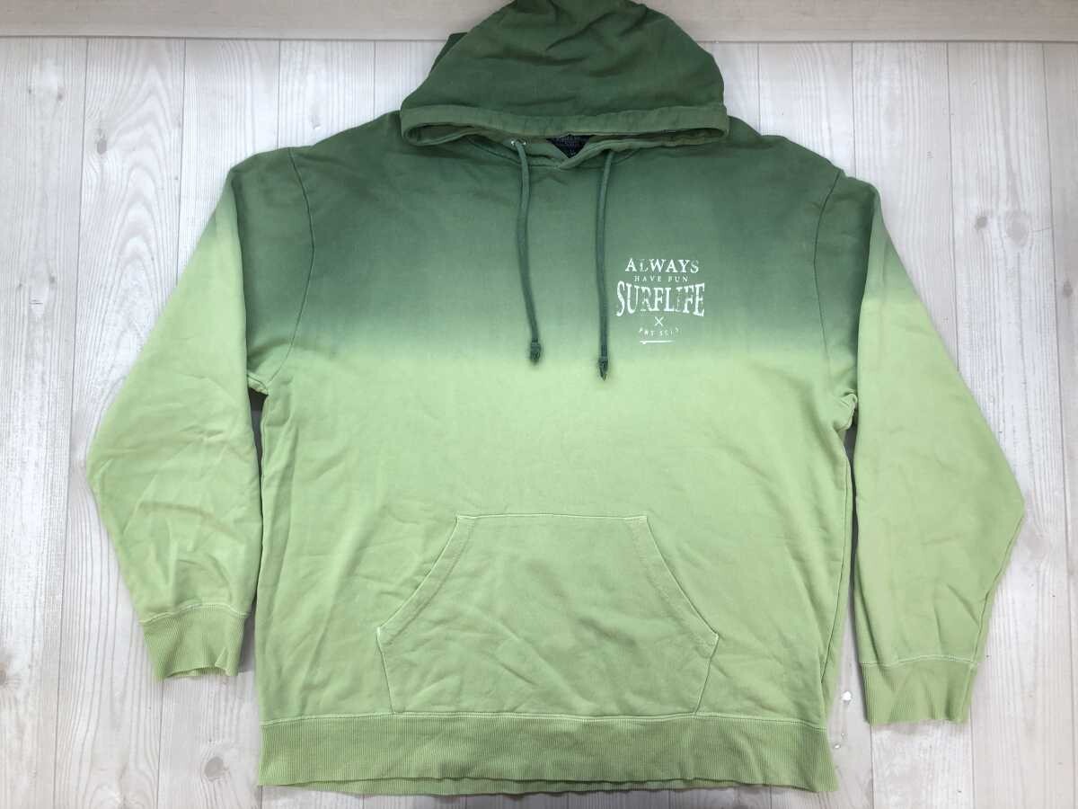 パープル&イエロー Purple&Yellow アメカジ サーフ ALWAYS HAVE FUN SURFLIFE グラデーション スウェット パーカー メンズ 綿100% LL 緑拍卖