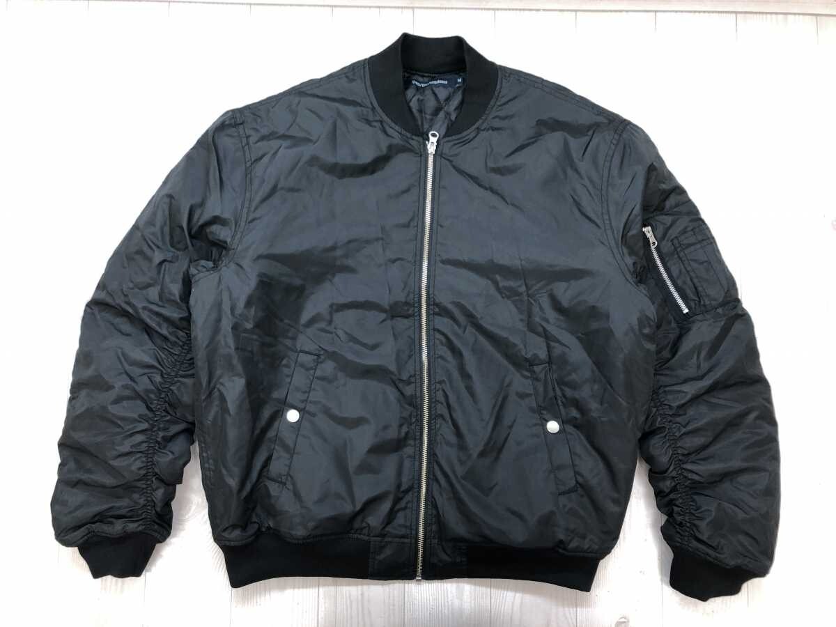 ネバーアクイース (Never) Acquiesce アメカジ ミリタリー ストリート 裏地キルティング MA-1型 ブルゾン 中綿ジャケット メンズ M 黒拍卖