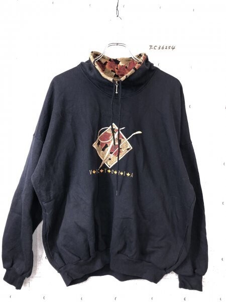 CITYSCAPE レディース 紅葉 ロゴ刺繍 ハーフジップ スウェットプルオーバーカットソー 大きいサイズ XL 黒拍卖