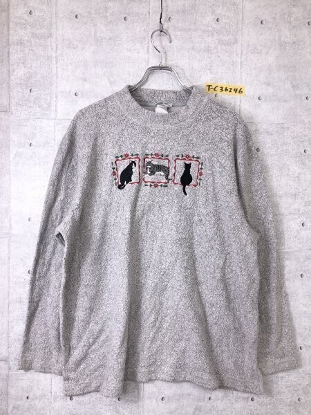 BONWORTH レディース ねこ刺繍 フリース カットソー M グレー拍卖