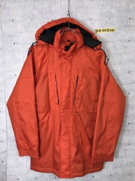 メンズ 中綿 ポリエステル フード取り外し可 比翼ジップ ジャケット M オレンジ拍卖