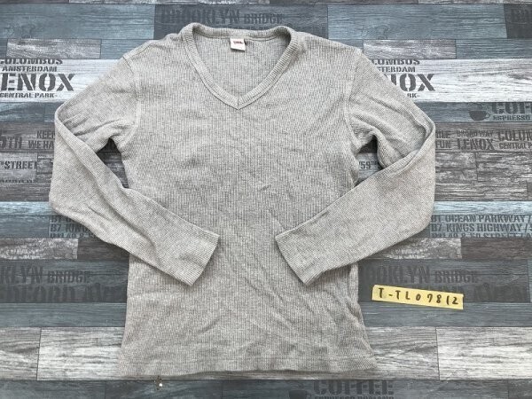 EDWIN エドウィン レディース Vネック ワッフル地 やや厚手 ロンT M 杢グレー拍卖