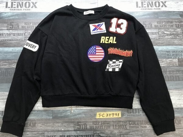 BROWNY WEGO ウィゴー レディース ワッペン付き ショート丈 スウェットトレーナー F 黒拍卖