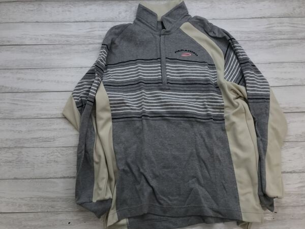 PARADISO GOLF パラディーゾ メンズ 比翼ハーフジップ パネルボーダー 切替 スタンドカラー スウェット シャツ トップス 綿100% M グレー拍卖