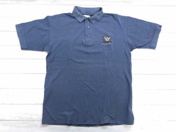 90s 古着 コットンデラックス COTTON DELUXE by ANVIL アンビル ハワイ HANG LOOSE ハンドサイン刺繍 半袖ポロシャツ メンズ 綿100% M 青拍卖