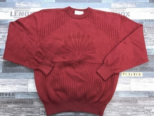 Louis Feraud ルイフェロー メンズ 柄織り ニットセーター L 赤拍卖