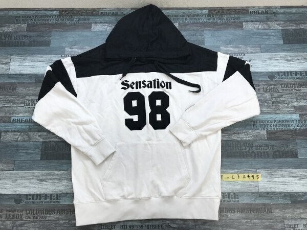 BROWNY WEGO ウィゴー メンズ メッシュ切替 フロッキープリント 半袖パーカー L 黒白拍卖