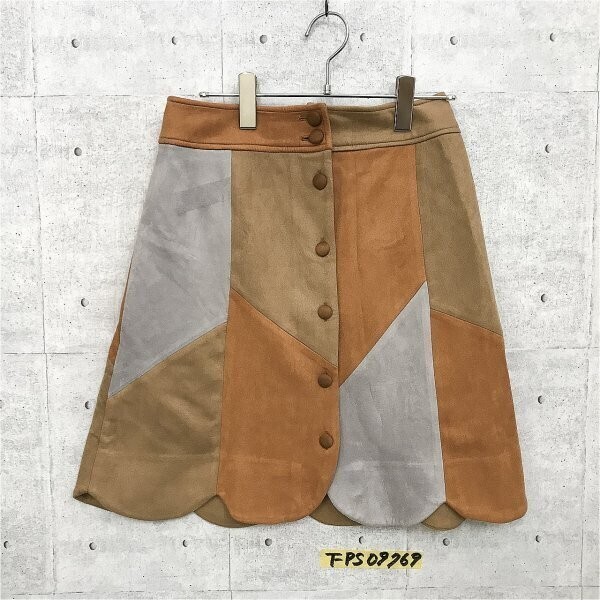 W CLOSET ダブルクローゼット レディース スエード調 切替スカート 前ボタン F 茶グレー拍卖
