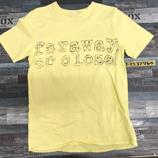 and A アンドエー メンズ 日本製 プリント コットン 半袖Tシャツ 42 イエロー拍卖