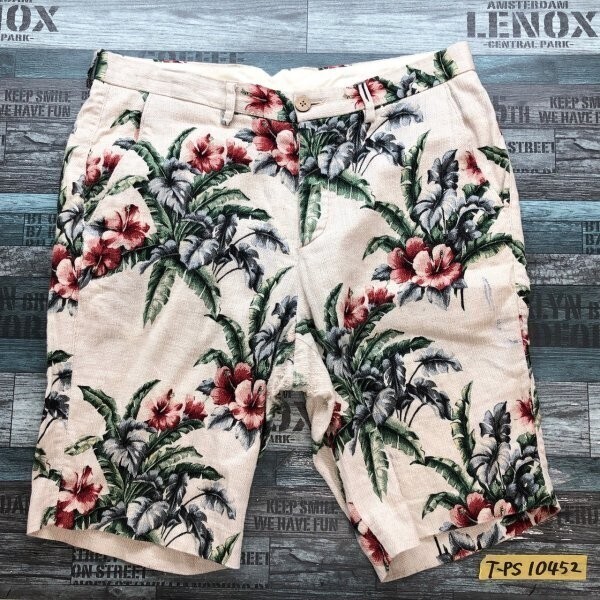 BEAUTY&YOUTH ビューティー&ユース ユナイテッドアローズ メンズ ボタニカル柄 麻混 ハーフパンツ 大きいサイズ XL ベージュ緑他拍卖