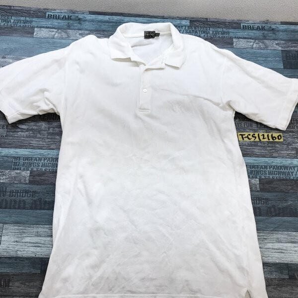 Calvin Klein カルバンクライン メンズ ワンポイントロゴ刺繍 鹿の子 半袖ポロシャツ 大きめ M 白拍卖
