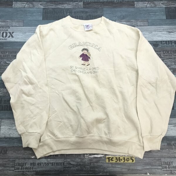 BAGY JO レディース USA製 コットン 裏起毛 刺繍入り トレーナー L アイボリー拍卖