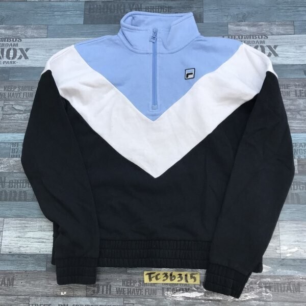 FILA フィラ レディース コットン ワンポイントロゴワッペン ハーフジップ トレーナー S ライトブルー白黒拍卖