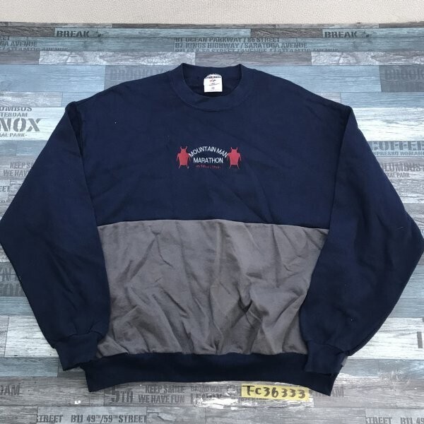 JERZEES ジャージーズ メンズ コットン混 裏起毛 刺繍入り 配色切り替え トレーナー 大きいサイズ XL 紺拍卖