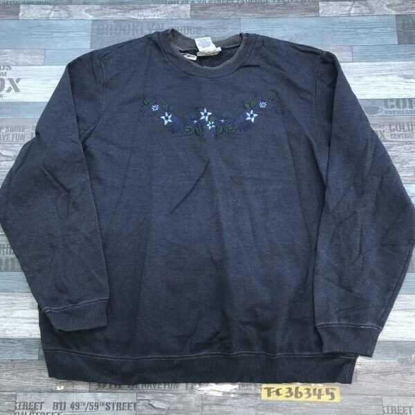 BLAIR レディース 花刺繍 裏起毛 トレーナー 大きいサイズ XLG 紺拍卖